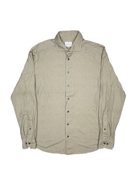 Emanuel Berg Dress Shirt Stretch Modern Fit Cotton Beige Long Sleeve Medium